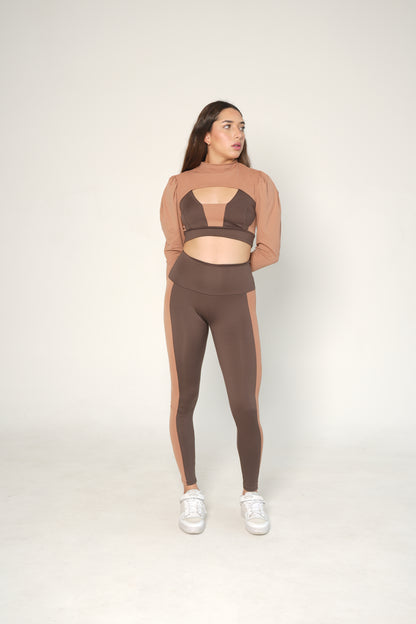 SHOULDER + TOP + LEGGIN / BROWN AND CAMEL